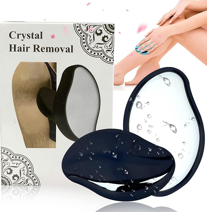 2 Pcs Crystal Hair Eraser for Women and Men - Reusable Crystal Hair Remover - Portable Magic Painless Exfoliation Easter Basket Stuffers - Blue & Black