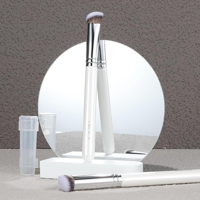 ENERGY Concealer Brush,Professional Under Eye Makeup Small Founation Angled Precision Face Blending Brush with Liquid Cream Powder for Dark Circles,Nose Contour,Eyeshadow Applicator White