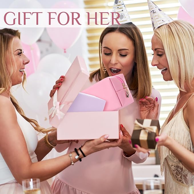 Sanwuta 9 Pcs Makeup Bags Bulk PU Double Zippers Cosmetic Bag Makeup Toiletry Pouch Portable Travel Organizers Case for Women Bachelorette Party End of The Year Bridesmaid Gift(Pink Purple Series)