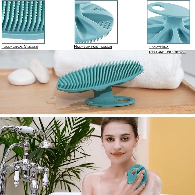 INNERNEED Soft Silicone Body Cleansing Brush Shower Scrubber, with PP Shower Brush for Cellulite Treatment, Lymphatic Drainage and Blood Circulation Improvement