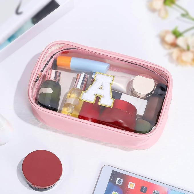 YOOLIFE Travel Toiletry Bag for Women, Pink Clear Makeup Bag Cute Make Up Bag for Women Cosmetic Bags Skin Care Makeup Bag Organizer Birthday Gifts for Women Teacher Mother Girlfriend Initial H