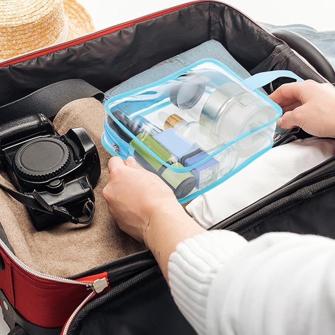 Silkfly Clear Toiletry Bag PVC Travel Cosmetic Bag with Handle Strap Makeup Pouch with Zipper Summer Vacation Salon Graduation Gift End of the Year Gifts(Vibrant Color,24 Pack)