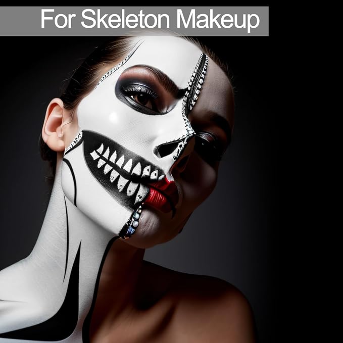 MEICOLY 3PCS Black White Light Grey Face Body Paint Stick,Halloween Zombie Skeleton Makeup Face Paint,Clown White Makeup SFX Cosplay for Adults and Kids,Eye Black Stick for Baseball & Softball