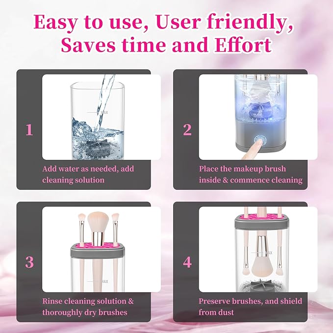 Electric Makeup Brush Cleaner Machine, Ultimate Efficient Automatic Cleaner for All Types of Makeup Brushes - Gray Pink