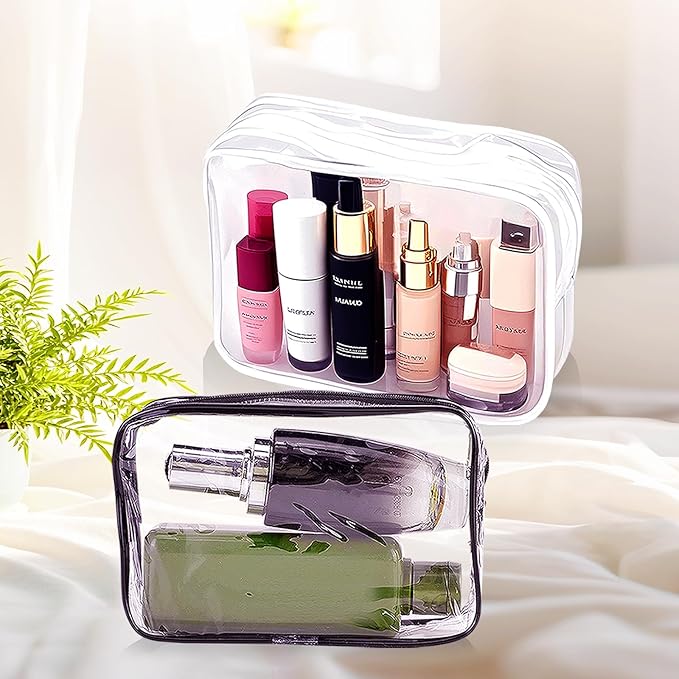 24 PCS Clear Makeup Bag with Zipper, Waterproof Transparent Toiletry Bag Organizer, PVC Portable Cosmetic Bags for Women Men Traveling Vacation Bathroom Home (White)