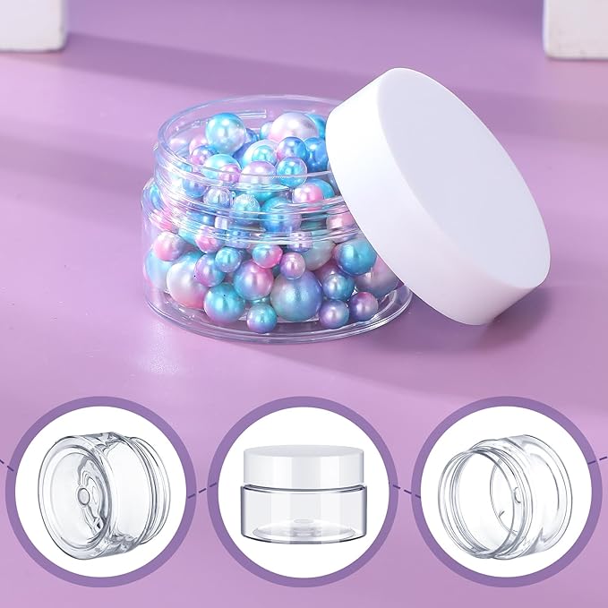 SATINIOR 100 Pcs Plastic Jars with Lids Small Containers Lids Wide Mouth Small Plastic Containers for Lotion Cream Rhinestones Body Butters Travel Storage(1 oz,White)