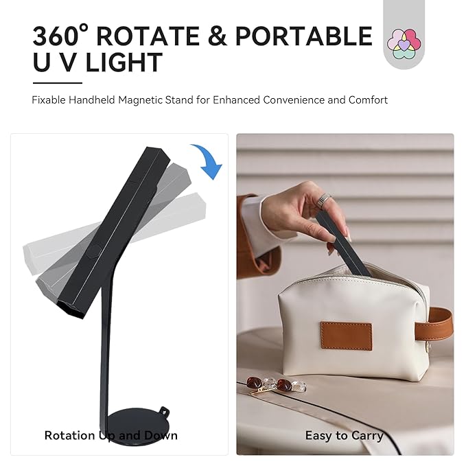 SAVILAND Handheld Magnetic U V Light for Nails: Black 2-in-1 Magnetic Nail Stand & Nail Stamper Cordless Nail Dryer Handheld LCD Display Screen Curing Lamp Portable Mini LED Gel Lamp Manicure Gift