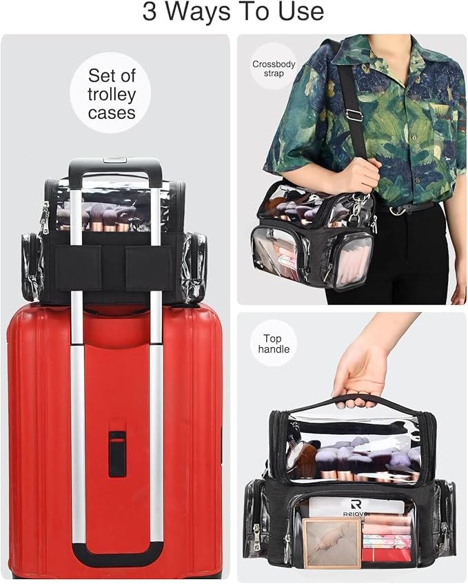 Relavel Makeup Backpack Rolling Makeup Case with Makeup Brush Holder Bag, Professional Makeup Organizer, Large Capacity with Adjustable Dividers for Makeup Artist(Black)