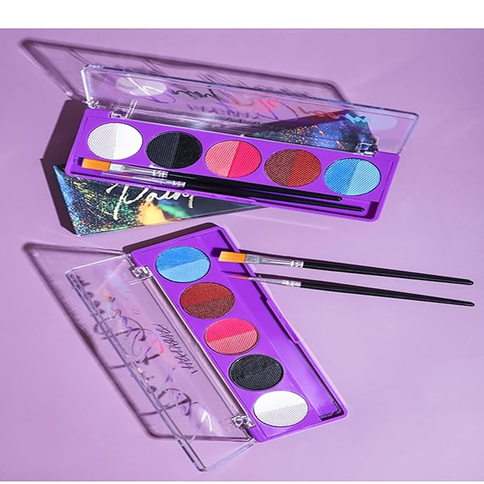 2 Packs Water Activated Eyeliner Palette, Halloween Neon Rainbow Colorful Face Body Paint Colored Liner Makeup Matte Eyeliner with Eyeliner Brushes U V Glow Fluorescent Black White Paint Makeup Set