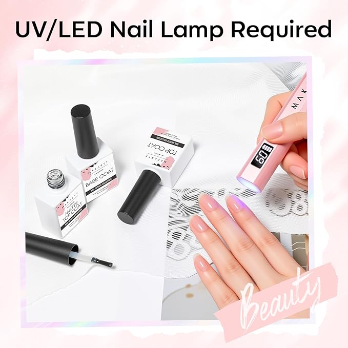 Makartt No Wipe Gel Top and Base Coat Set – Matte & Glossy Finish, 3pcs Soak-Off Long Lasting Gel Nail Polish Essentials, No Yellowing, UV/LED Lamp Required, DIY Nail Art Gift for Women, 10ml