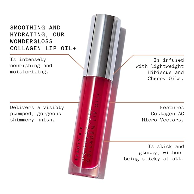 Beauty Pie Wondergloss Collagen Lip Oil + Cherryo 0.13 fl oz – Hydrating, Plumping, Non-Sticky Lip Gloss Oil with Collagen AC Micro-Vectors, Cherry & Hibiscus Oils