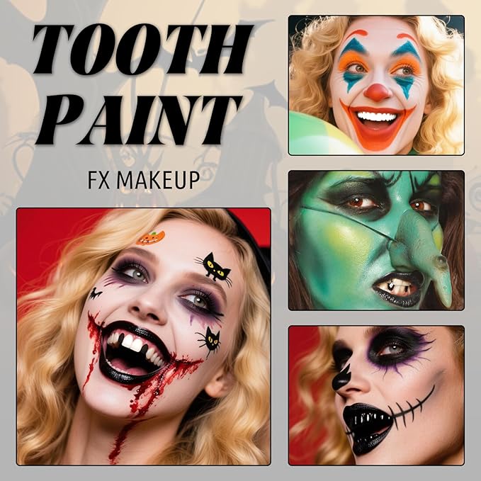 Nicotine Tooth Paint, Professional Nicotine Teeth Makeup SFX, Safe for Mouth, Quick Dry Realistic, Rotten Decayed Cruddy Missing Teeth Paint for Cosplay Halloween SFX Special Effects