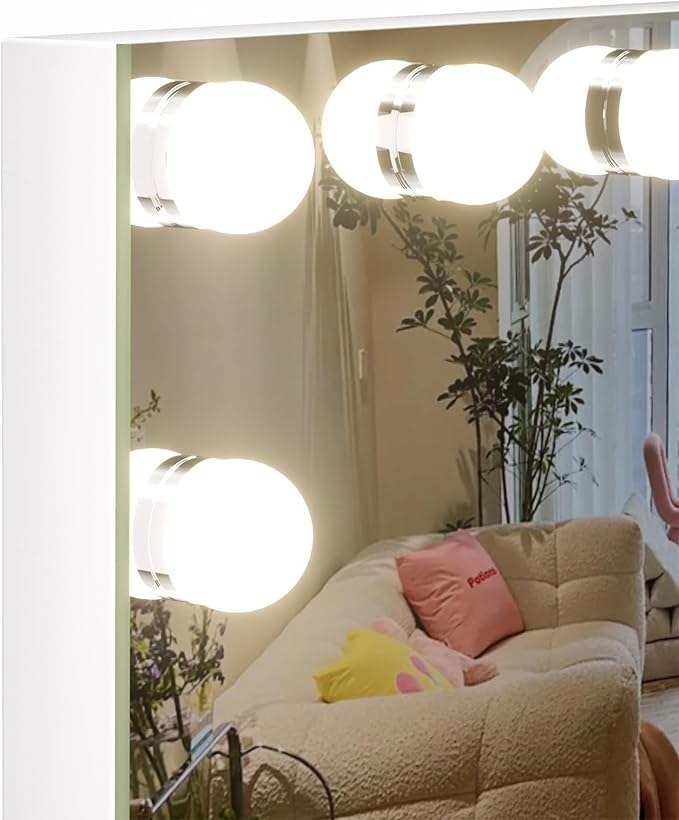 Hasipu Hollywood Vanity Mirror with Lights and Bluetooth Speaker, 32" x 22" Makeup Mirror with 15 Dimmable LED Bulbs 3 Color Modes, 5X Magnifying Glass, Touch Control, USB and Type-C, Tempered Glass