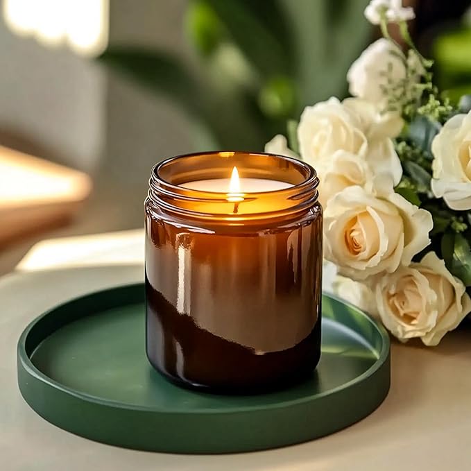 KEYWING 30Pack Amber Glass Jars with Black Lids, 8 oz Empty Cosmetic Jars with Inner Liners, Round Lotion Containers for Cream, Powders and Ointments