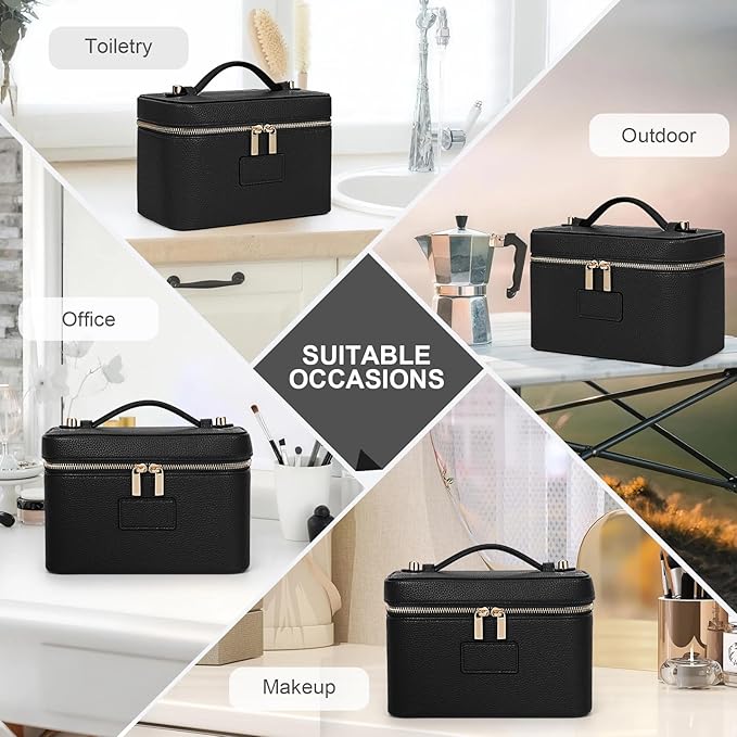 Makeup Bag Vanity Case for Women Leather Cosmetic Bag Travel Toiletry Bags Portable Makeup Organizer Case