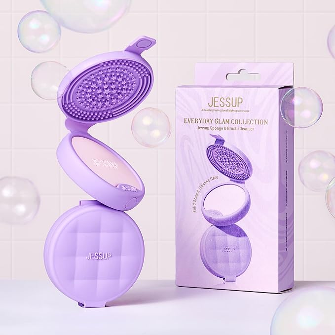 Jessup Makeup Brush Cleaner Mat Silicone with 2pcs Solid Soap, Portable Cleaning Tool for Cleaning Makeup Sponges Brushes, A013