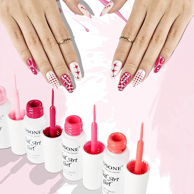 JODSONE Nail Art Gel Liner Set 10 Colors Pink Collection Gel Nail polish Need U V Lamp Cured at Home Salon Design Gift for Girls