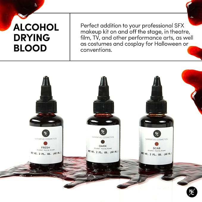 Alcohol Drying Blood, Ultra-Realistic Fake Liquid Blood, SFX Makeup for the Stage, Film, Halloween, and Cosplay - Scab 2oz