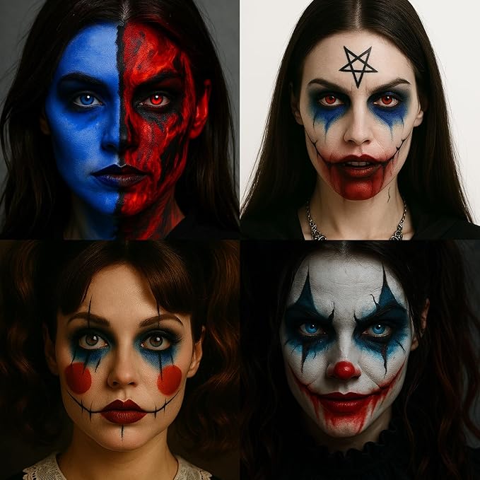 BAD COLOR 3PCS Red Black Royal Blue Face Body Paint Stick Makeup for Skull Vampire Clown Joker SFX Cosplay & Dress Up, Full-Coverage Halloween Facepaint Makeup Kit