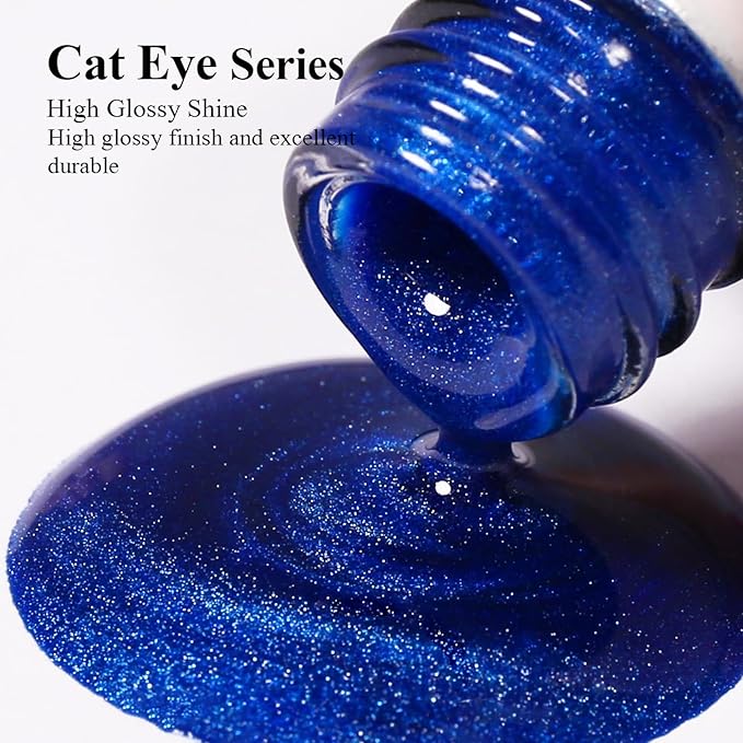 Imtiti Navy Cat Eye Gel Nail Polish with Magnet, Holographic Glitter Shimmer Magnetic UV Gel Polish for Nail Art Soak off UV Led