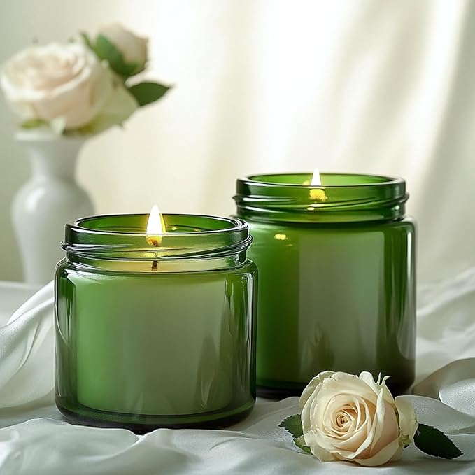 KEYWING 4oz Small Glass Jars with Black Lids, 24 Pack Green Cosmetic Containers Round Glass Jar with Inner Liners for Lotions, Cream, Powders and Ointments