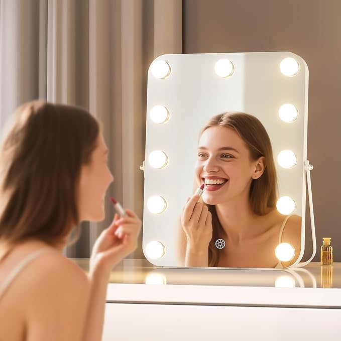 MINISO Vanity Mirror with Lights - 10.6" x 13.8" Hollywood Makeup Mirror with Adjustable Brightness,3 Modes Light, 360°Rotation