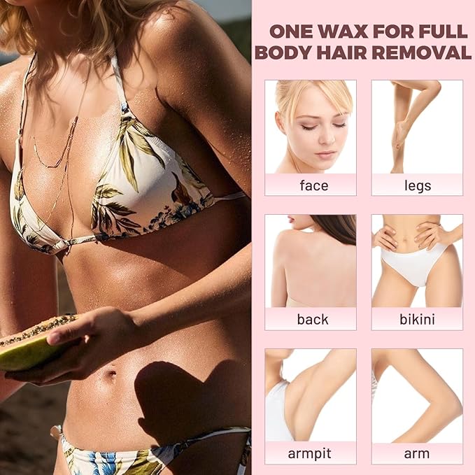 Wax Beads, 2.5 lb/40 oz Hard Wax Beads for Sensitive Skin Brazilian, Bikini, Eyebrow,Body,Legs Waxing, Painless Refill Hard Wax for Hair Removal with 20 Sticks(Coconut)