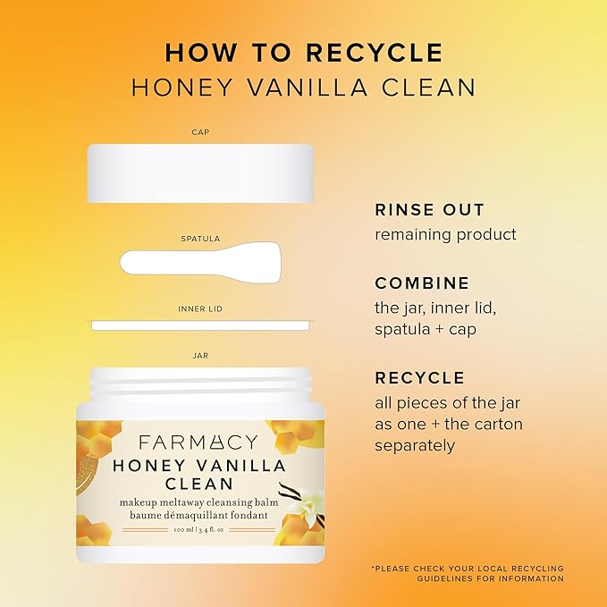 Farmacy Makeup Remover Cleansing Balm - Honey Vanilla Waterproof Makeup Remover & Oil Based Cleanser - Gentle Exfoliating Double Cleanser - Melts From Balm to Milky Lather (100ml)