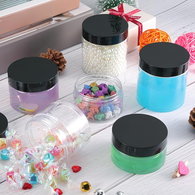 SATINIOR 36 Pieces 2.5 oz Plastic Jars with Lids Wide Mouth Airtight Reusable Container Acrylic Cosmetic Small Jars for Lotions Ointments Travel Toiletries Creams Make up Storage(Black)