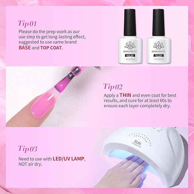Born Pretty Jelly Pink Gel Nail Polish Halloween Milky Hot Pink Ghost Translucent Gel Polish Soak Off U v LED Light Cure Nail Art Kit for Salon Manicure and DIY at Home