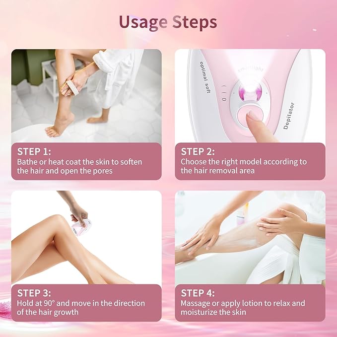 Epilator for Women, 2 Speeds Epilators Hair Removal for Women with LED Light, Hair Removal Device with 36 TweezersďźPainless Smooth Rechargeable Epilator for Face, Bikini, Arms, Legs, Armpits