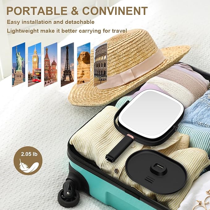 Mocado Makeup Mirror with Lights, 1X/20X Magnifying Mirror with Light, Vanity Mirror with 3 Colors Lights, Height Adjustable Lighted Makeup Mirror, Double Sided 360°Rotation, Memory Function (Black)