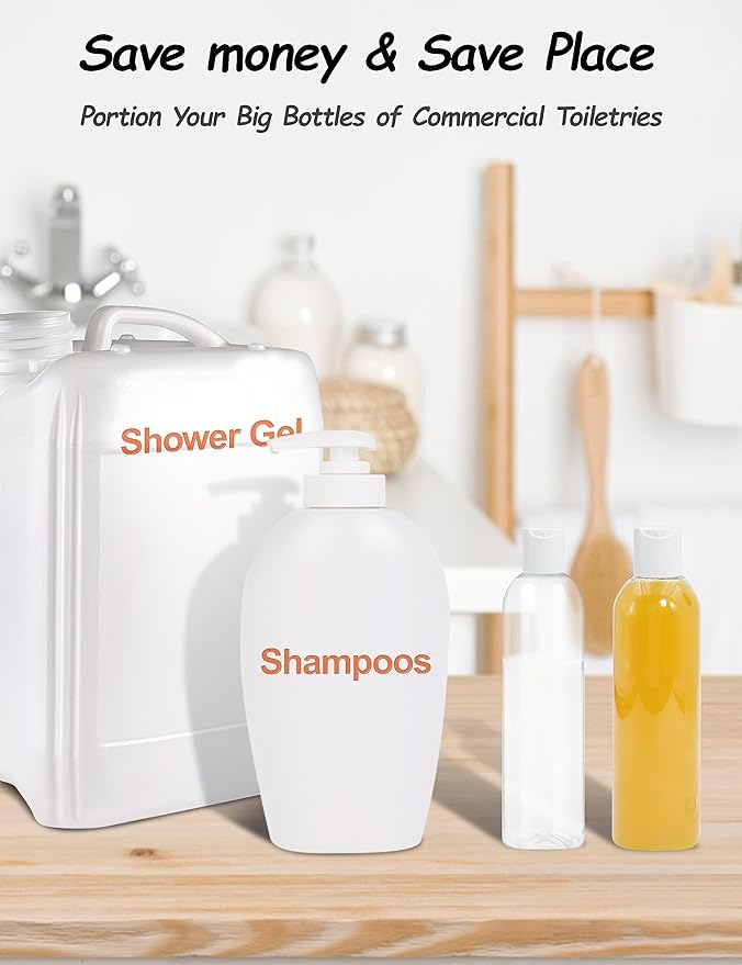 30 Pack 8 oz Clear Plastic Bottles with White Disc Caps Refillable Empty Squeeze Containers Cosmetic Bottles for Toiletries Conditioner Shampoo Lotions Gels