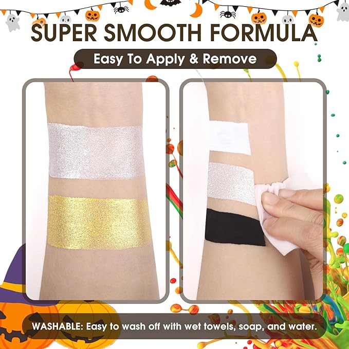 BOBISUKA Silver Face Body Paint Liquid Texture Washable Non Toxic Facepaint Fast Drying Metallic Silver Foundation Makeup for Halloween Cosplay SFX Costume Party Large Capacity(130ml)