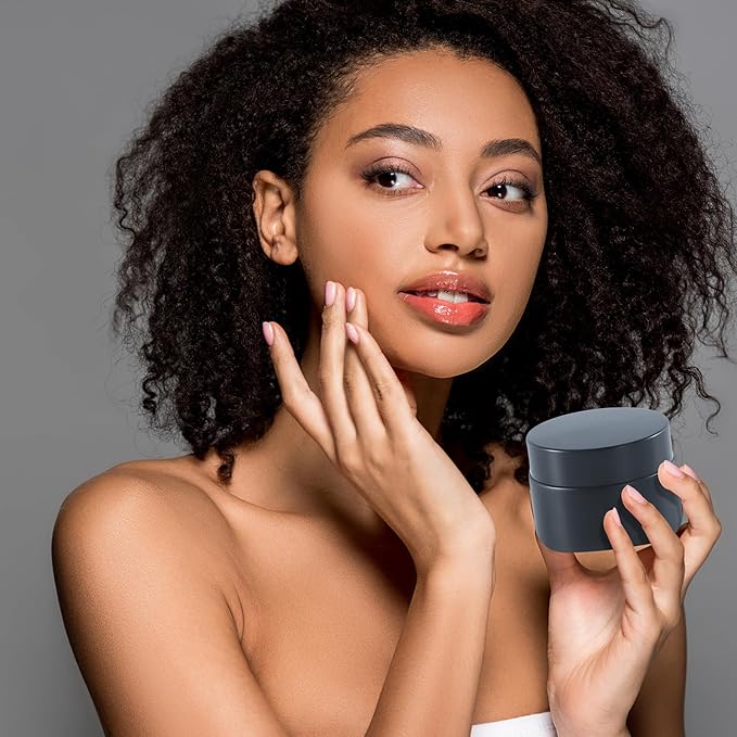 2Oz Small Glass Jars with Lids, 30Pack Lotion Container, Cosmetic Containers, Little Travel Jars for Creams with Mini Spoon, Black Label (Matte Black)