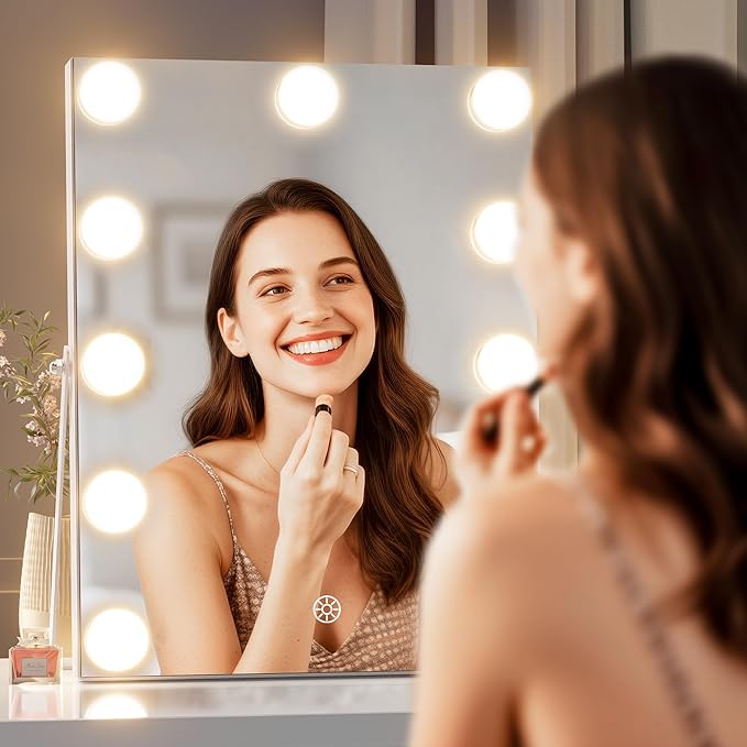 MINISO Vanity Mirror with Lights - 11" x 14" Hollywood Makeup Mirror with Adjustable Brightness,3 Modes Light, 360°Rotation