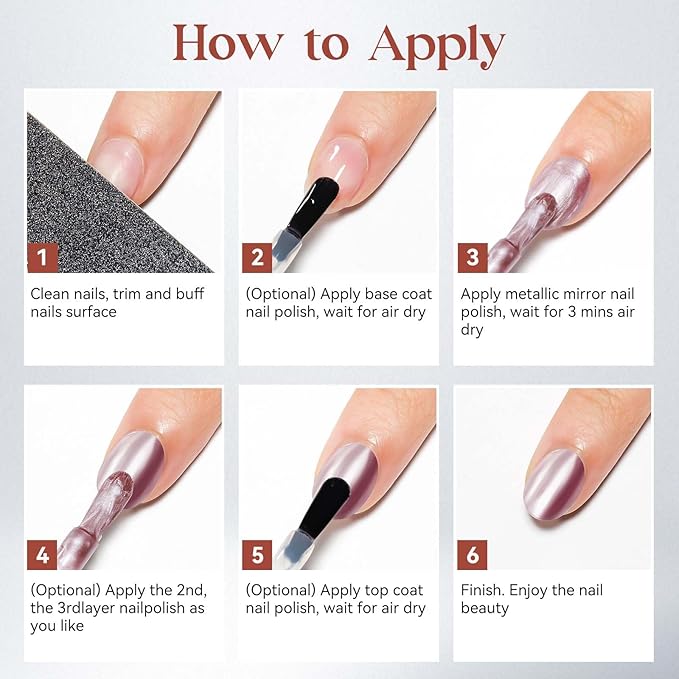 MIZHSE Pink Mirror Nail Polish, Quick Dry Metallic Nail Polish, Air Dry Fast Chrome Nail Lacquer Bright Color Oil-based Nail Art Manicure DIY Home