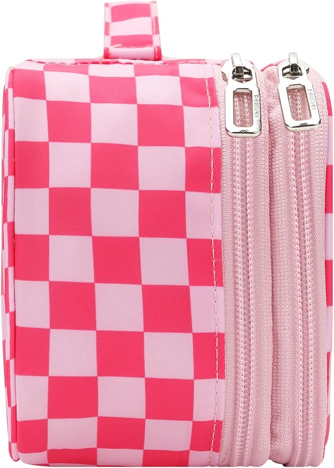 Relavel Makeup Bag, Cute Travel Cosmetic Bag, Small Pink Make Up Bags, Portable Toiletry Storage for Women Girl, Waterproof Makeup Organizer for Gym, Camping, Trip, Daily Use - Rose Red