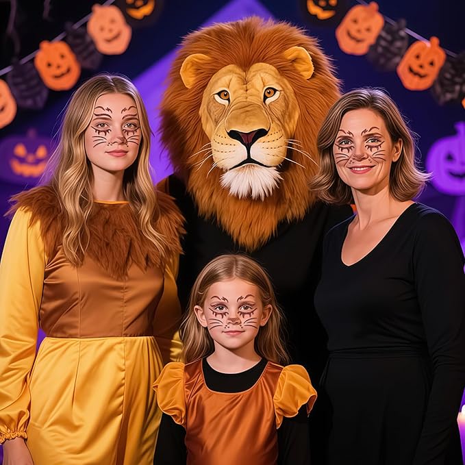 Face Stickers Gems Halloween Temporary Tattoo Sticker Animals Face Sticker Decal Body Face Self-adhesive Sticker Stage Makeup Party Cosplay Decoration 2pcs (lion)