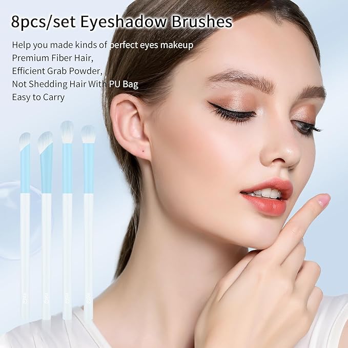 MSQ Eye Makeup Brushes 8pcs Eyeshadow Makeup Brushes Set with Bag Soft Synthetic Hairs for Eyeshadow, Eyeliner, Blending, Concealer, Nose Shadow, Blue
