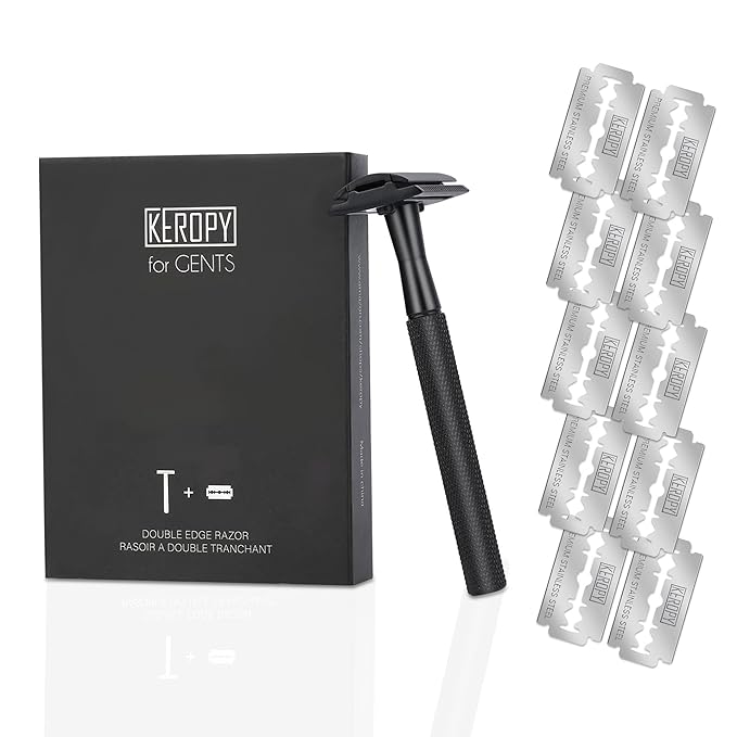 Double Edge Safety Razor With 10 Premium Stainless Steel Blade Reusable Safety Razors For Men Shaving Razor, Smooth Wet Shave Experience, Gun Black