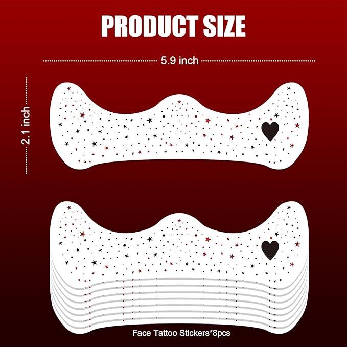 HQ Joker Freckles Face Tattoo - Black & Red Temporary Tattoos with Sinister Smiles | Waterproof Face Makeup for Halloween Costume, Zombie Party & Prisoner Cosplay (8 Sheets)