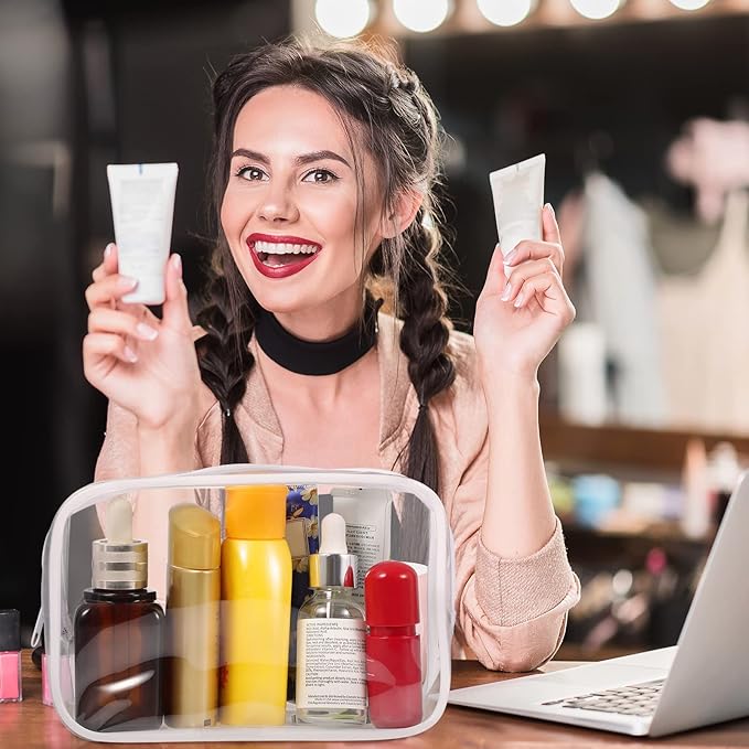 Weewooday 12 Pieces Clear Makeup Bags Cosmetic Storage Bags PVC Zipper Pouches Travel Waterproof Makeup Plastic Case for Women Organizing Toiletries Traveling Bathroom(Large,White)