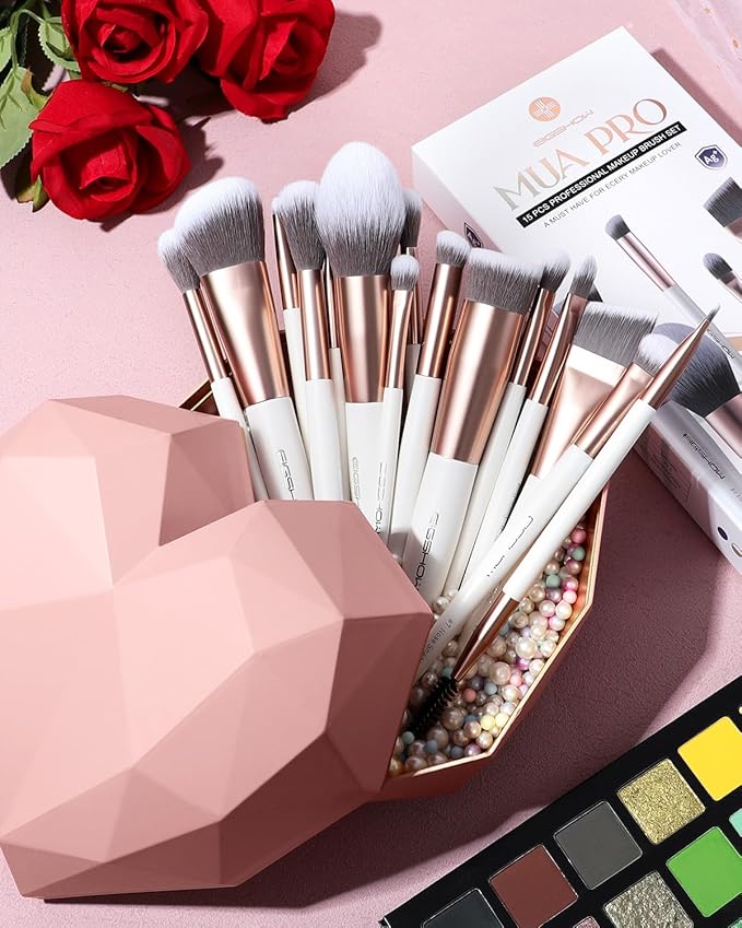EIGSHOW Makeup Brushes Set, 15Pcs Professional Make Up Brush with Silver Ion Bristles for Foundation Powder Blush Highlighter Concealer Eyeshadow Eyeliner, Travel Gift Set (Champaign Gold)