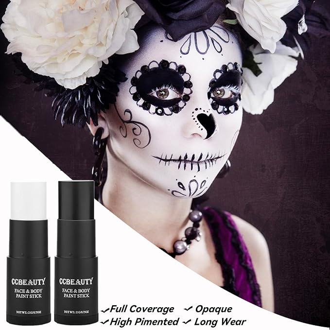 CCbeauty Black Face Paint Stick, Face Painting Kit, Full Coverage SFX Makeup Foundation, Professional Non-Toxic Body Paint for Halloween Costume Cosplay Party, Skeleton, Clown, Catrina Makeup