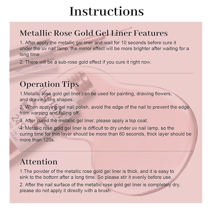 RARJSM Metallic Chrome Gel Liner Nail Art 3D Mirror Silver and Rose Gold Effect Gel Nail Polish 8ml Painting Build in Thin Brush Metal Painted Drawing Striper Gel Polish Curing Requires for Home Salon