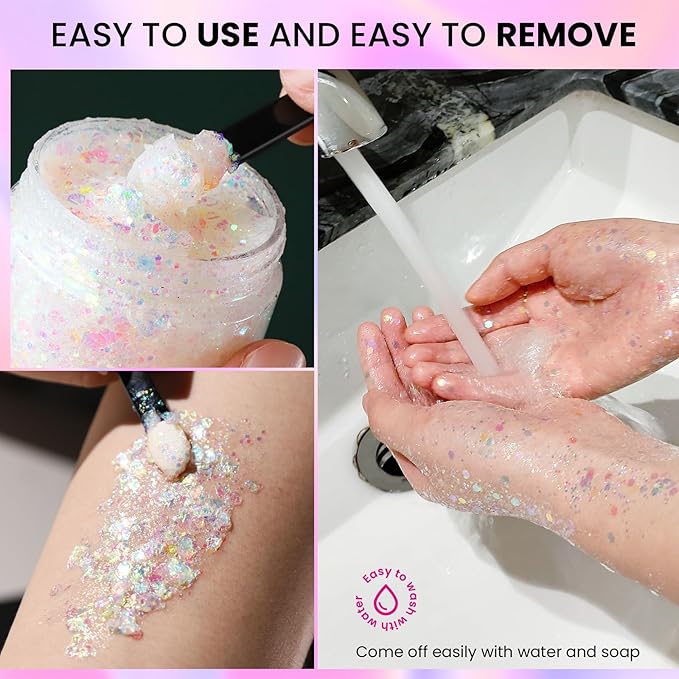 Teenitor Body Glitter, Face Glitter, White Glitter, 80g/2.8oz Face Body Glitter, Hair Glitter Gel, Rave Glitter, Mermaid Makeup Glitters for Kids