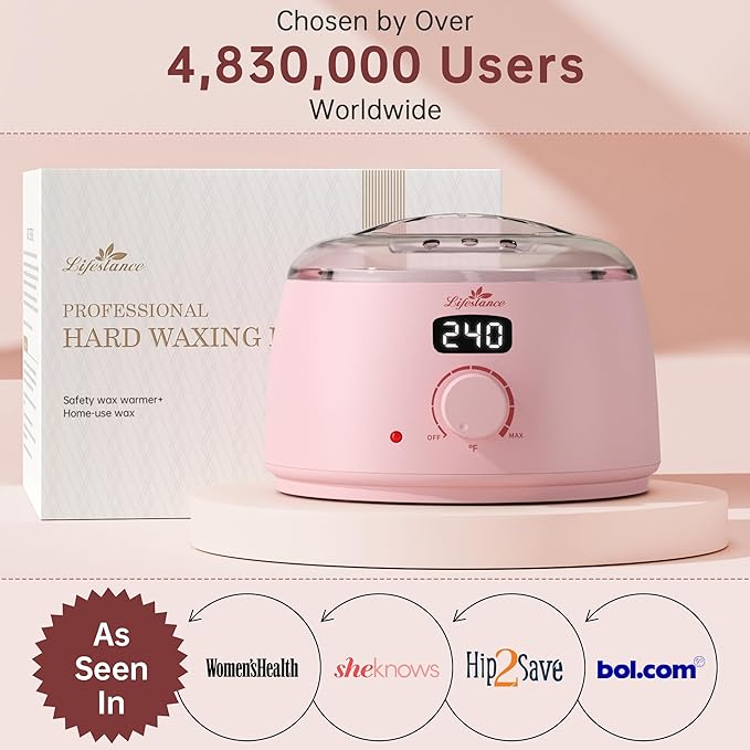 Lifestance Waxing Kit for Women & Men - Pink L2 Digital Warmer, Silicone Wax Pot Liner, Hair Removal Kit with 14.1oz Hard Wax Beads & Oil Spray, Professional for Home Brazilian Bikini Face Leg Body