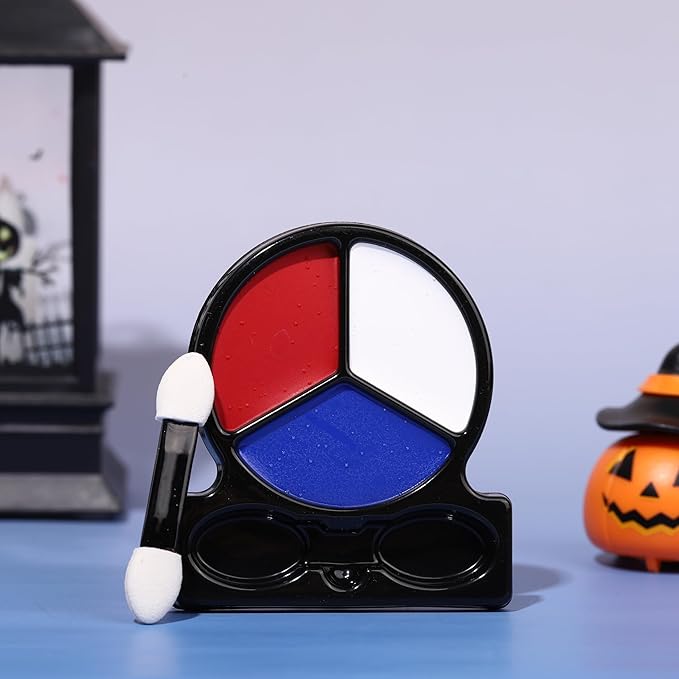 Red White Blue Face Body Paint with Applicator, Face Painting Kit for Halloween Crazy Clown Costume Makeup, US Flag Color 4th of July Independence Day America’s Patriotic Parades & Sports Eye Black