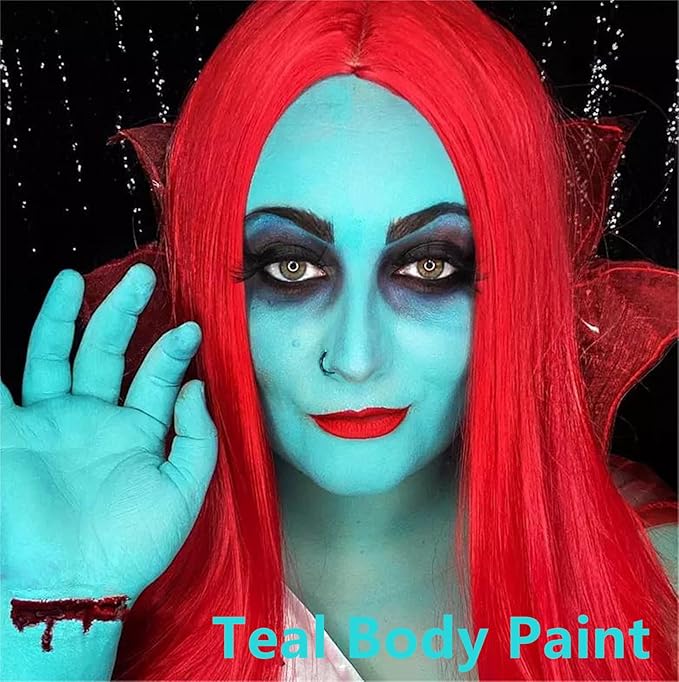 Go Ho Teal Face Body Paint(2.1 oz),Teal Makeup Water Based Face Paint and Body Paint for Airbrush Makeup Special FX, Cosplay, and Halloween Make up